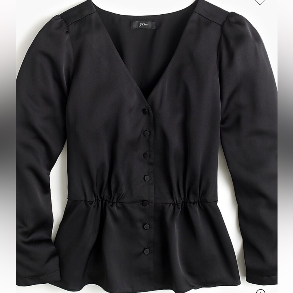 J. Crew Long Sleeve Peplum Top in Satin-Crepe Black